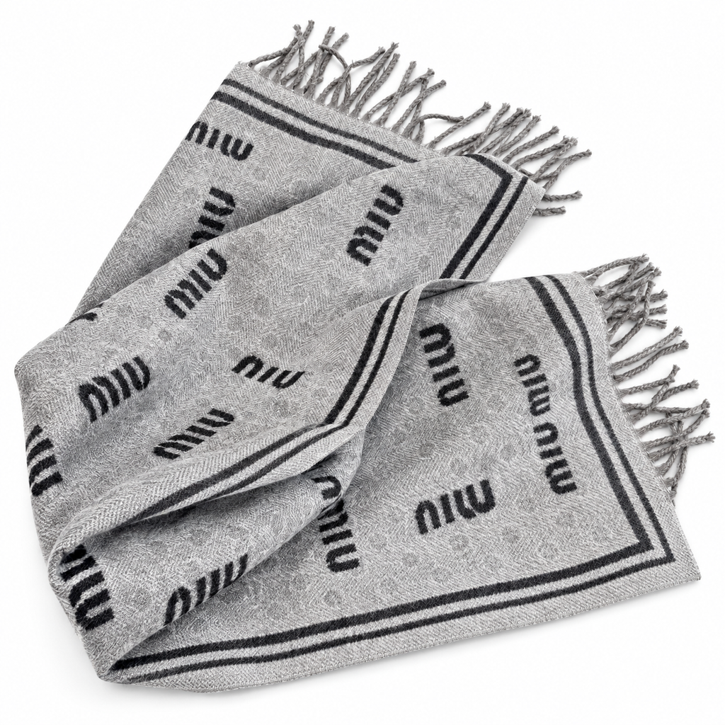 Miu Miu Style All-Over Logo Fringe Scarf