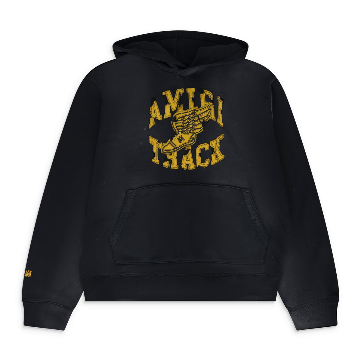 Faded Black Amiri Track Patch-Embellished Hoodie