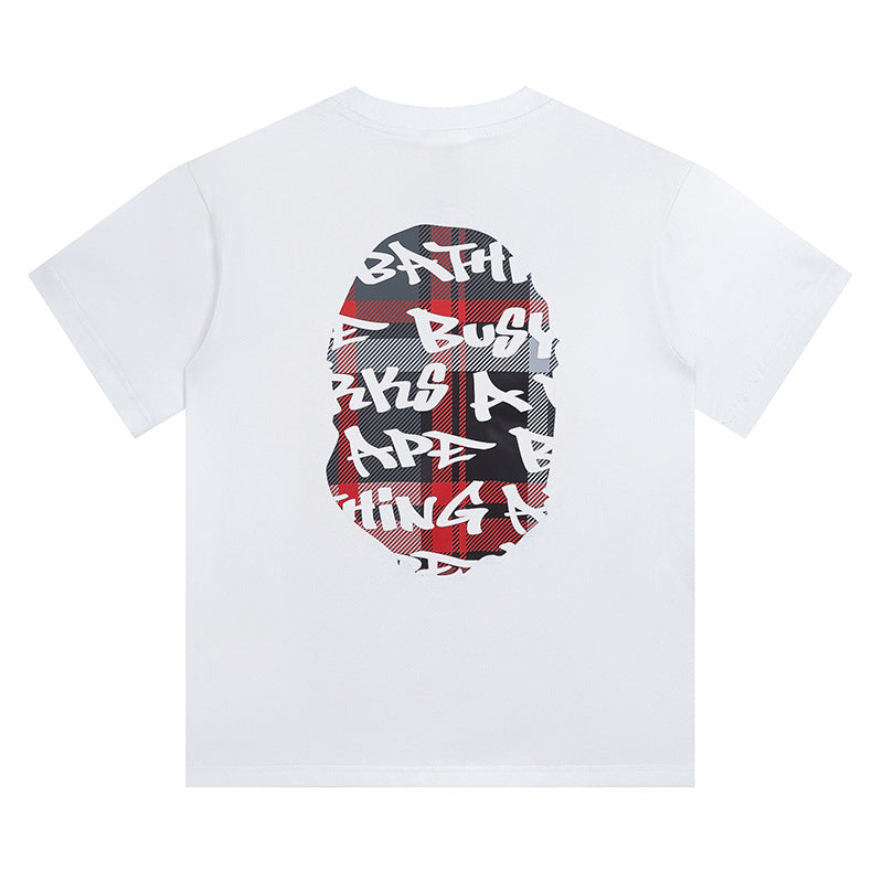 BAPE Red Stroke Camo Big Ape Head Men's T-Shirt - White