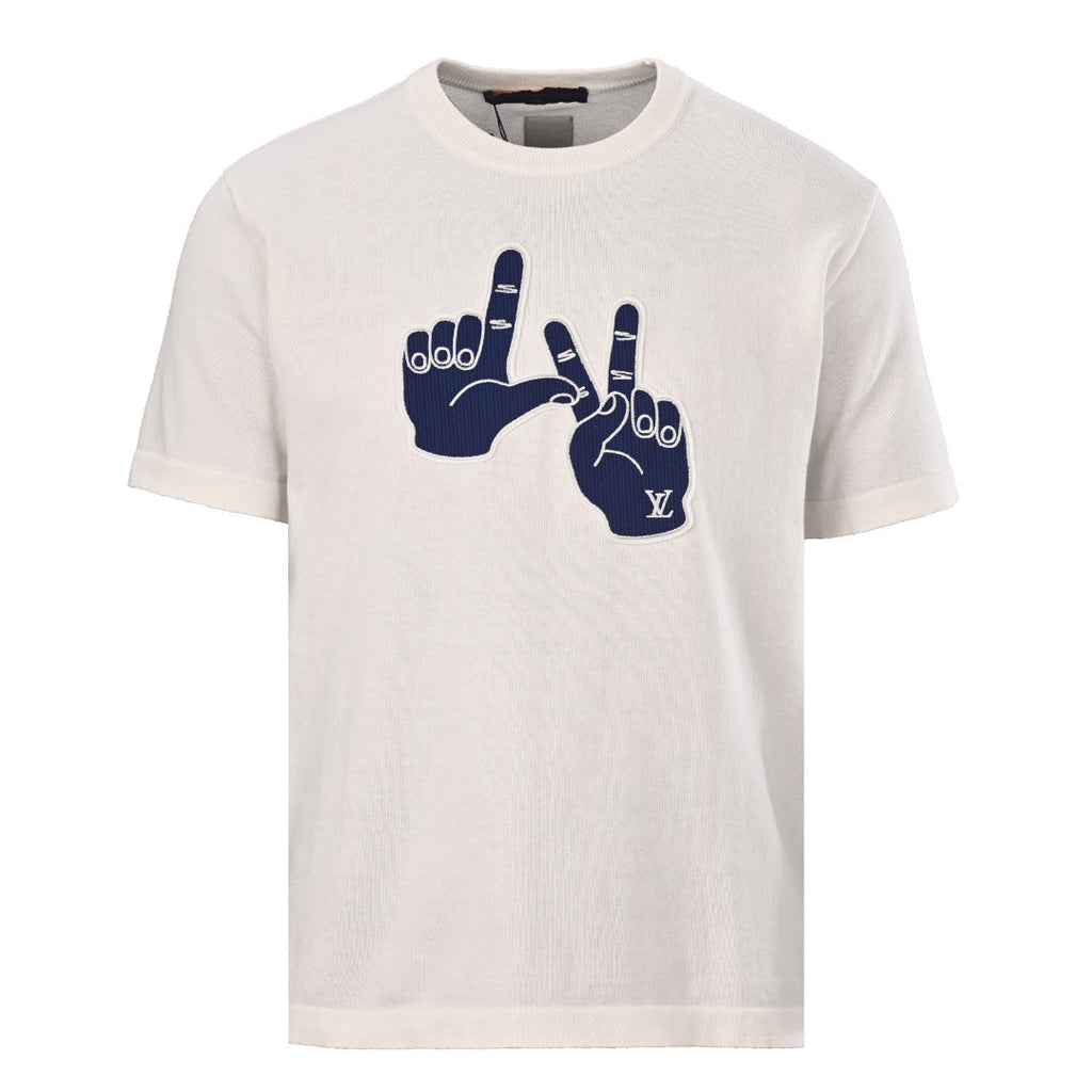 Blue Gesture Knit Short-Sleeve T-Shirt