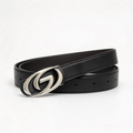 Futuristic Logo Leather Belt Polished Metal Buckle Fashion Waist Belt