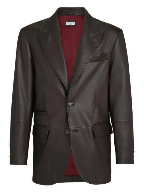Brunello Cucinelli peak-lapels leather blazer