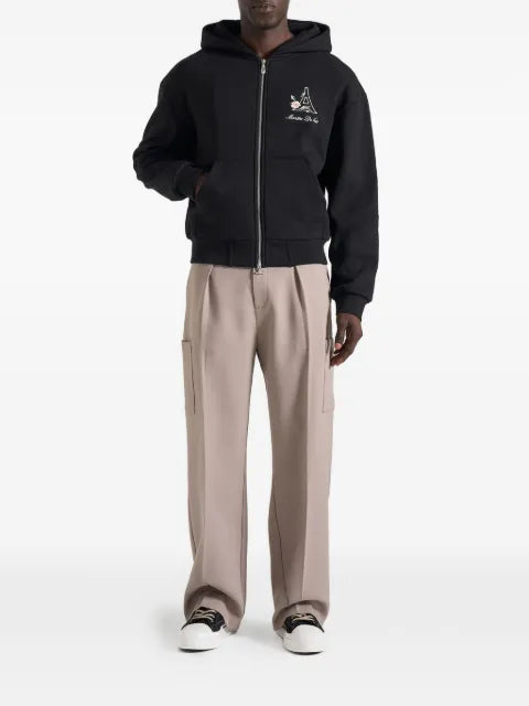 Manière De Voir JS009 in black floral Eiffel zip hoodie