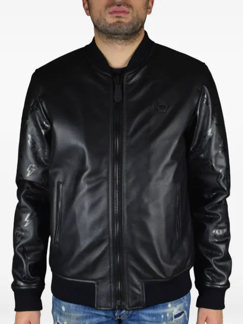 Philipp Plein leather bomber jacket