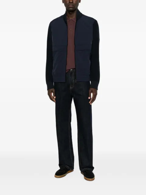 BOSS knitted-panel zip-up jacket
