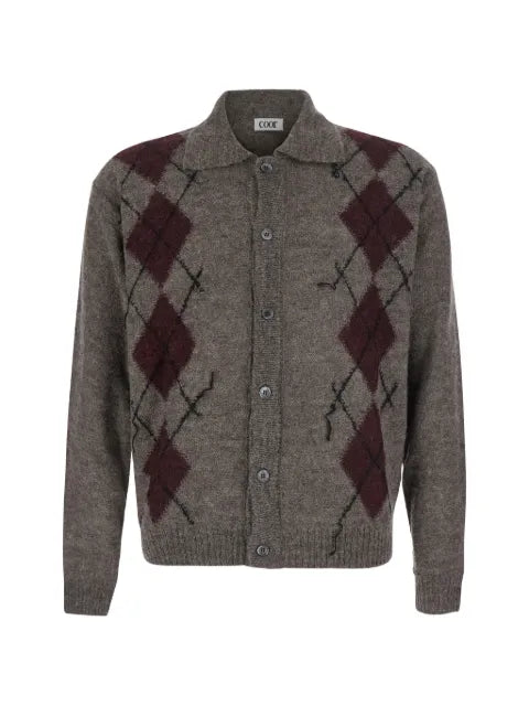 COOR argyle-patterned button-up cardigan