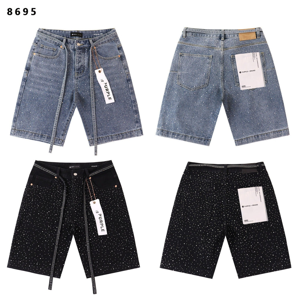 Purple Brand Rhinestone Relaxed-Fit Denim Shorts Unisex