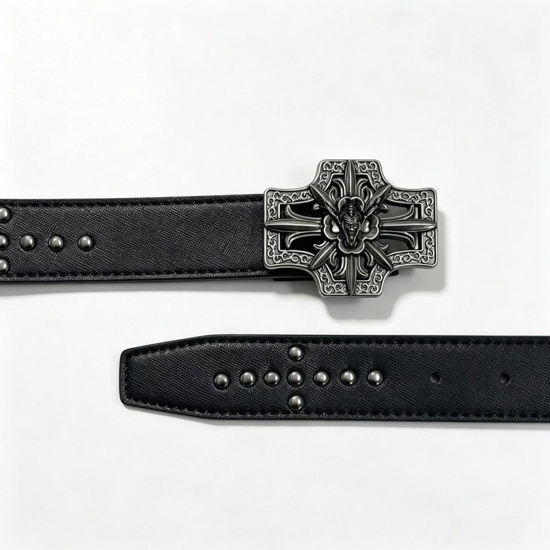 Chrome Hearts Knight Sword Cross Studded Leather Belt Punk Waist Belt