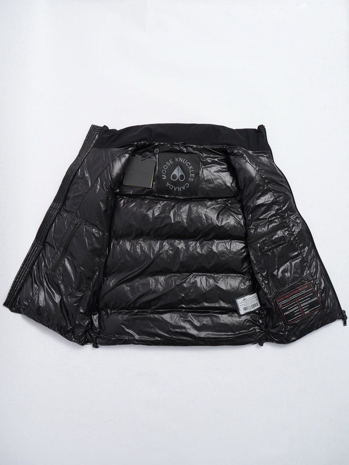 Moose Knuckles Puffer Vest in Black with Mixed-Finish Panels