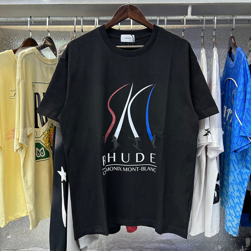 Rhude T-shirts Ski Print Cotton Short Sleeve Men and Women