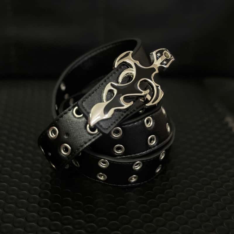 Gothic Flame Cross Leather Belt Punk Metal Buckle Subculture Waist