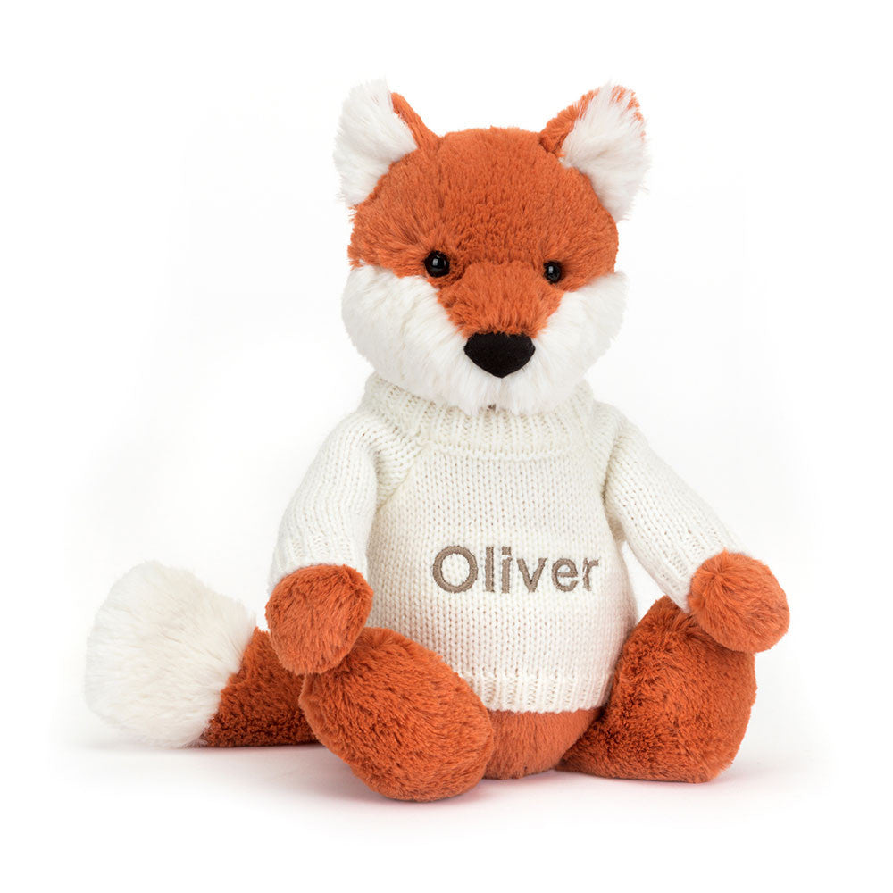 Bashful Fox Cub with Personalized Cream Jumper