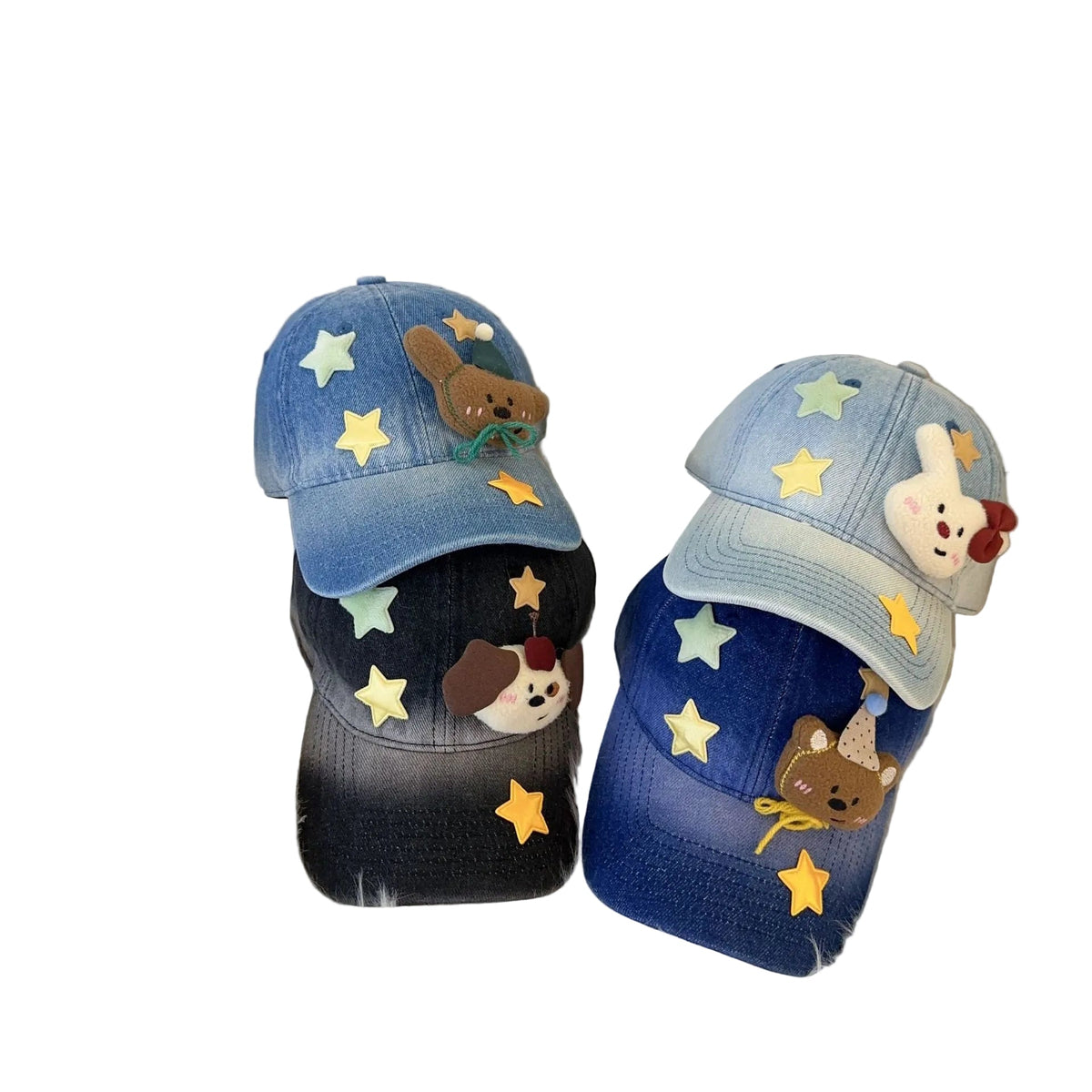 Washed Denim 3D Cartoon Plush Star Baseball Cap Y2K Casual Hat
