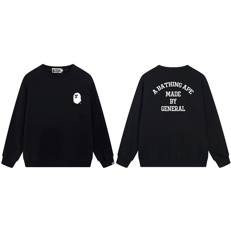 Bape Arch Letter Shark Ape Head Washed Oversized Crewneck Streetwear