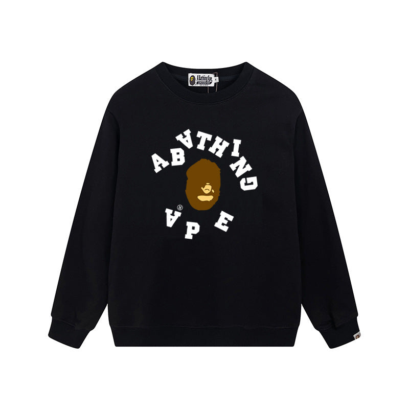 Bape Arch Letter Shark Ape Head Washed Oversized Crewneck Streetwear