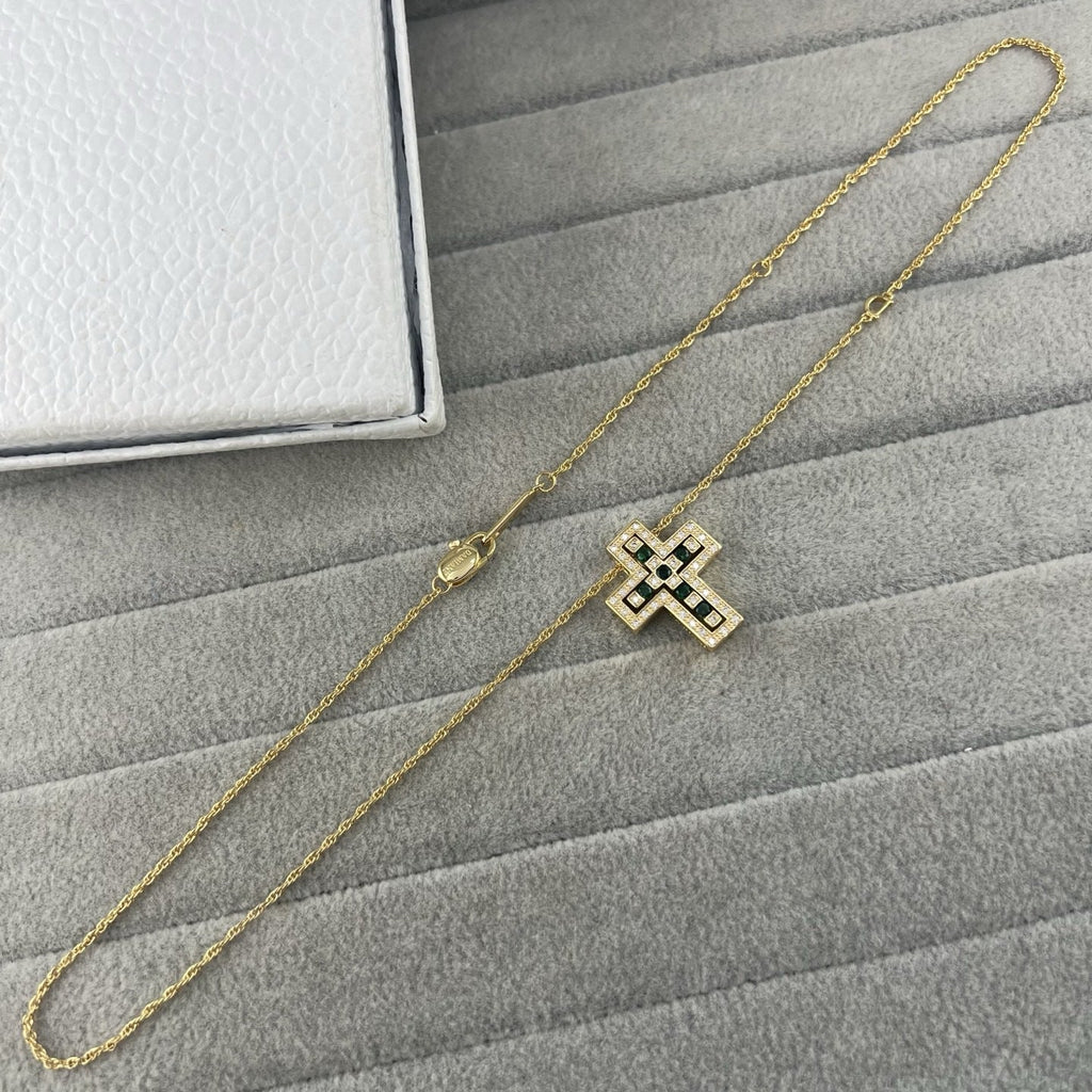 Damiani Style Cross Cubic Zirconia White-Gold-Plated Necklace