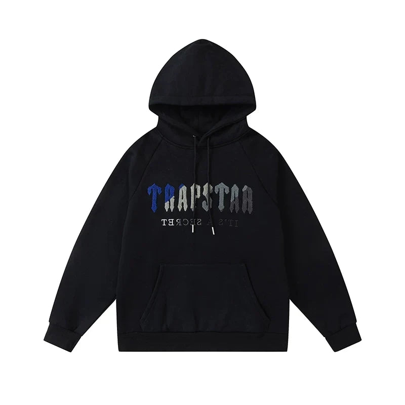 Trapstar Gothic Logo Blue Gray Black Fleece Hoodie
