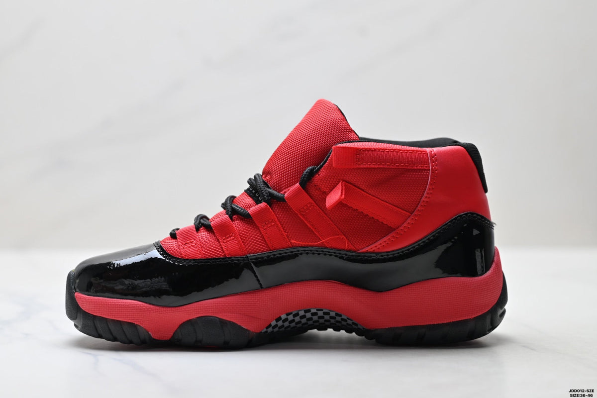 Air Jordan 11 Retro Red and Black Unisex Sneakers Style 01