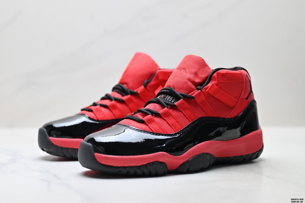 Air Jordan 11 Retro Red and Black Unisex Sneakers Style 01