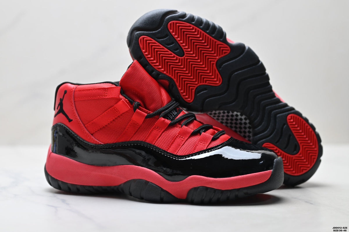 Air Jordan 11 Retro Red and Black Unisex Sneakers Style 01