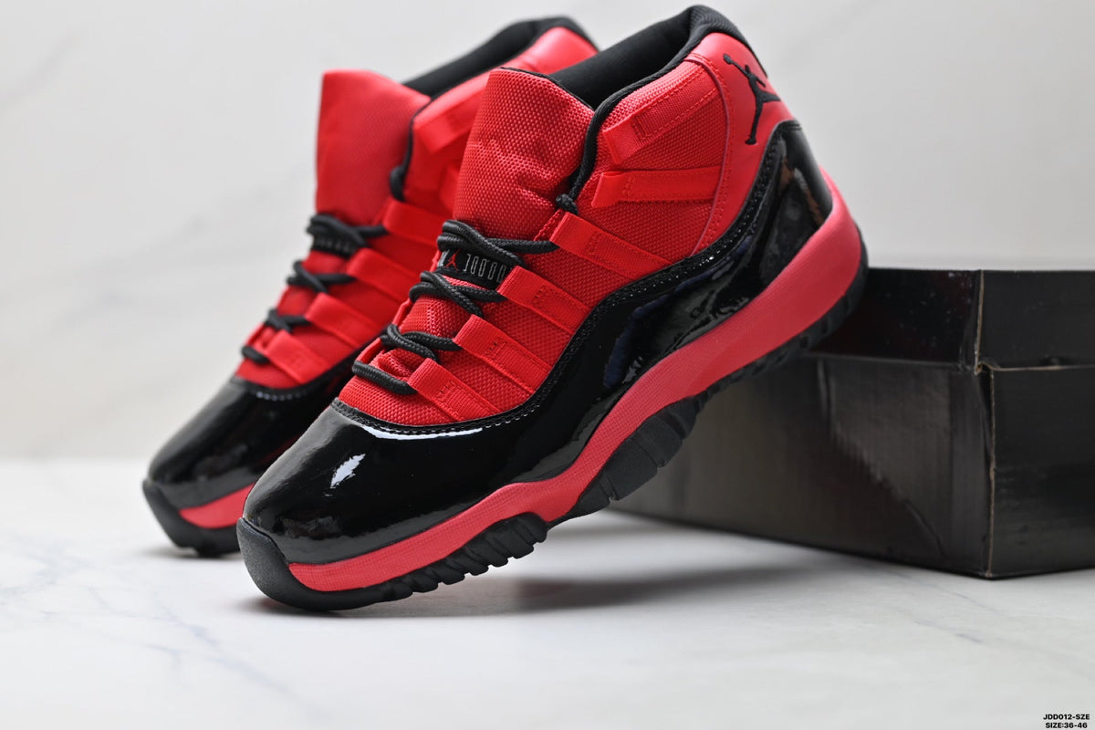 Air Jordan 11 Retro Red and Black Unisex Sneakers Style 01
