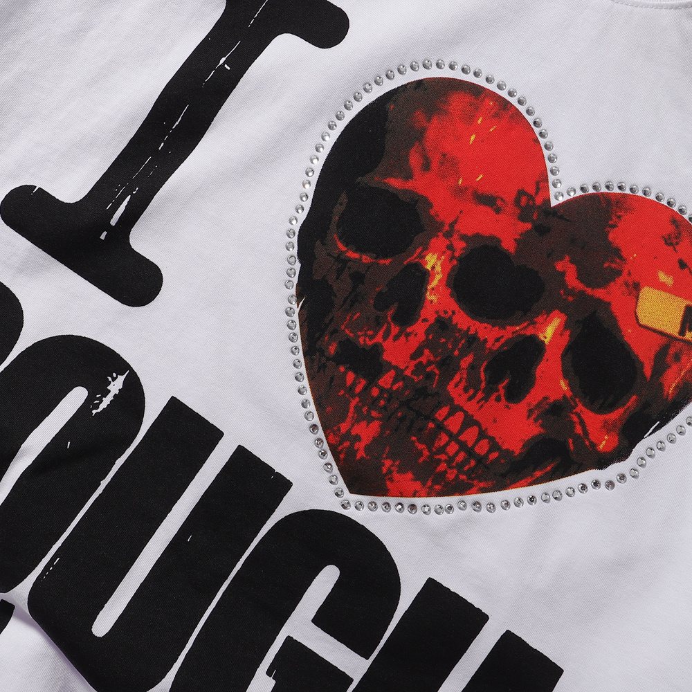 Rough Play Heart Skull Distressed Graphic T-Shirt