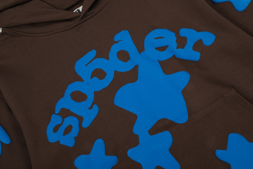 Sp5der Brown Blue Graphic Hoodie & Sweatpants Matching Set