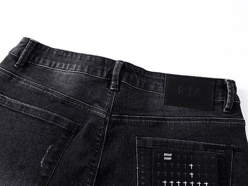 RTA Black Cross-Stud Washed Denim Jeans