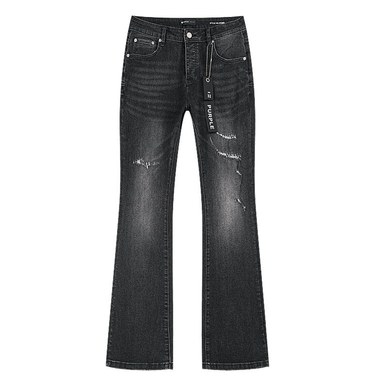 Purple Brand Washed Black Distressed Flare Jeans