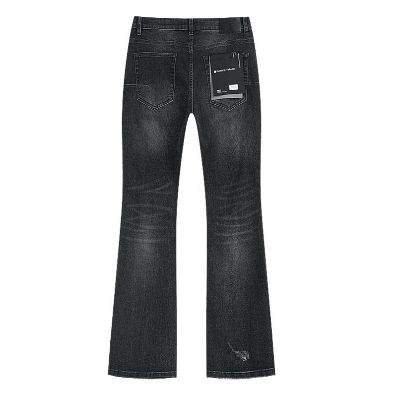 Purple Brand Washed Black Distressed Flare Jeans