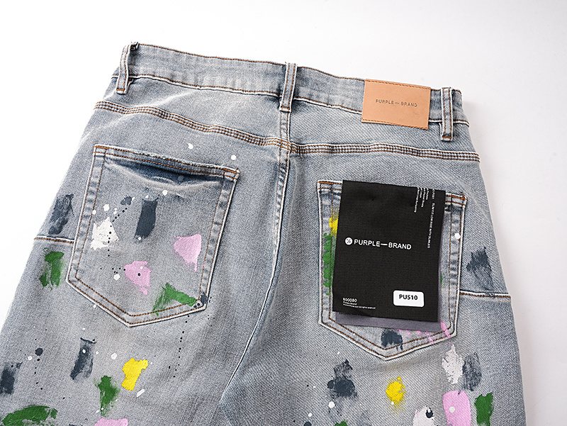 Purple Brand Light Blue Paint-Splatter Denim Shorts