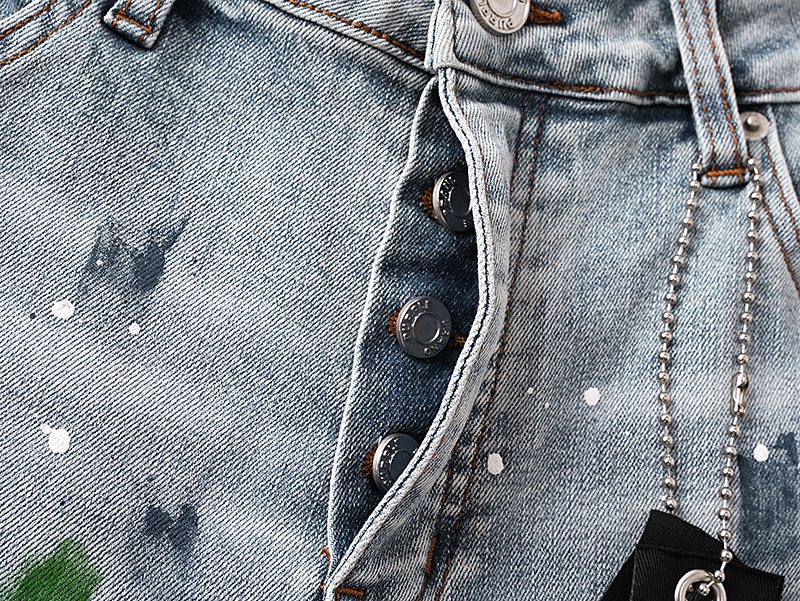 Purple Brand Light Blue Paint-Splatter Denim Shorts