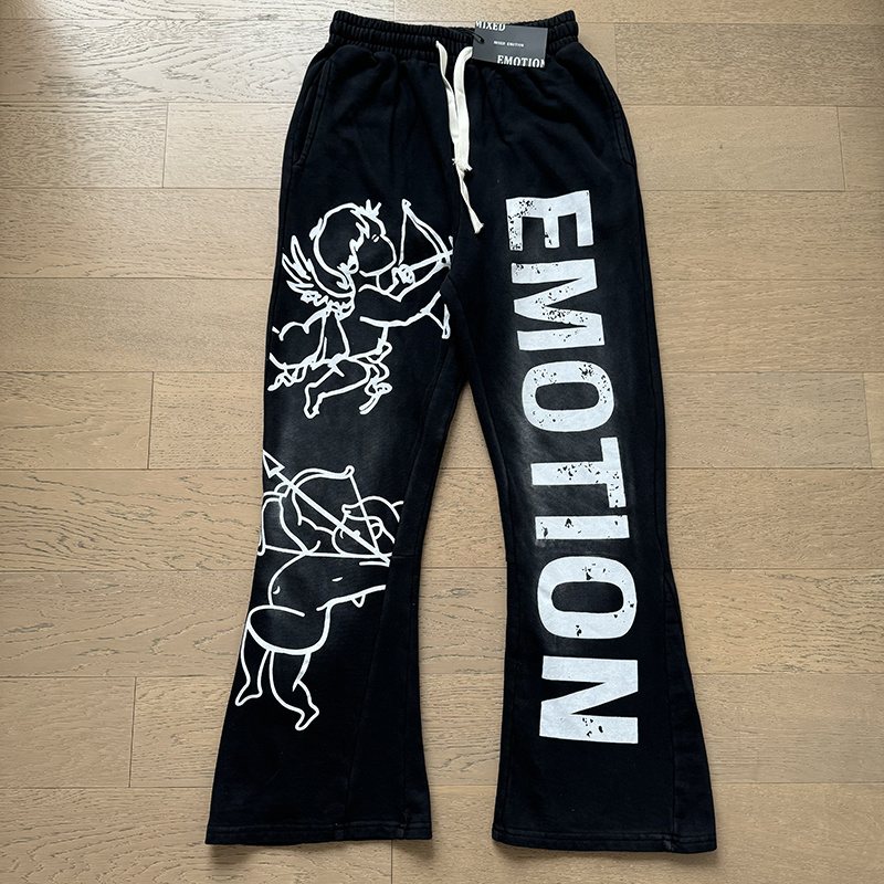 MIXED EMOTION Washed Graphic Flared Pants