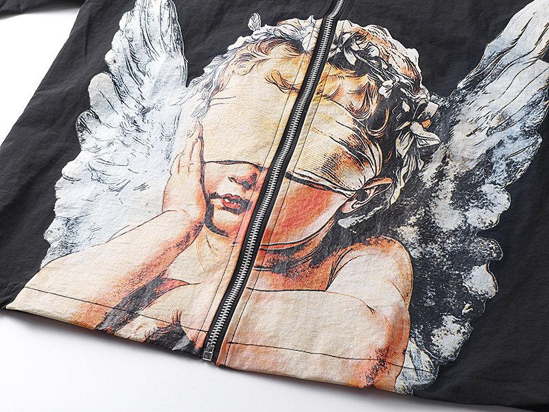 MIXED EMOTION Angel Graphic Zip-Front Short-Sleeve Shirt