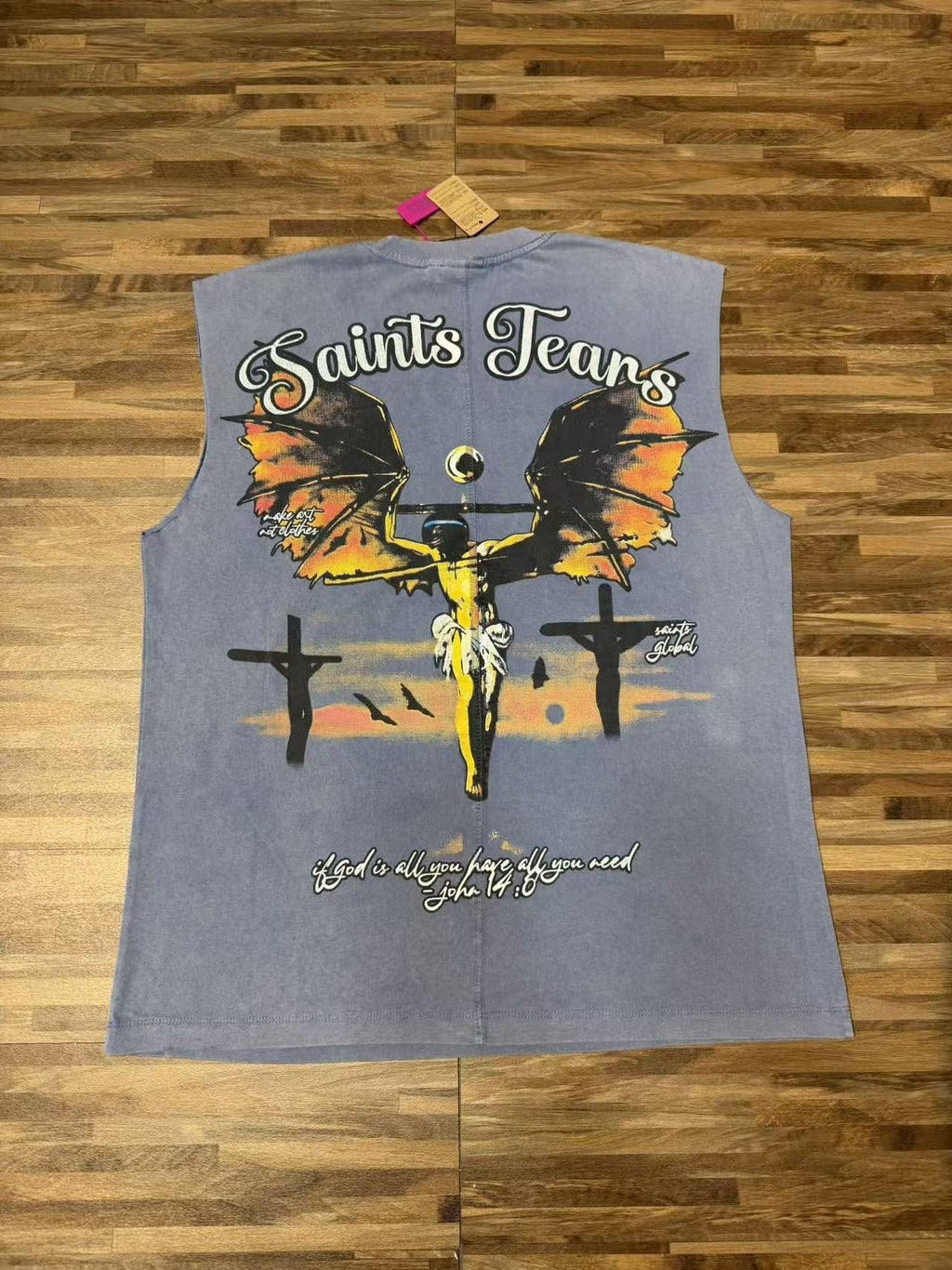 SAINT Rhinestone Graphic Sleeveless T-Shirt