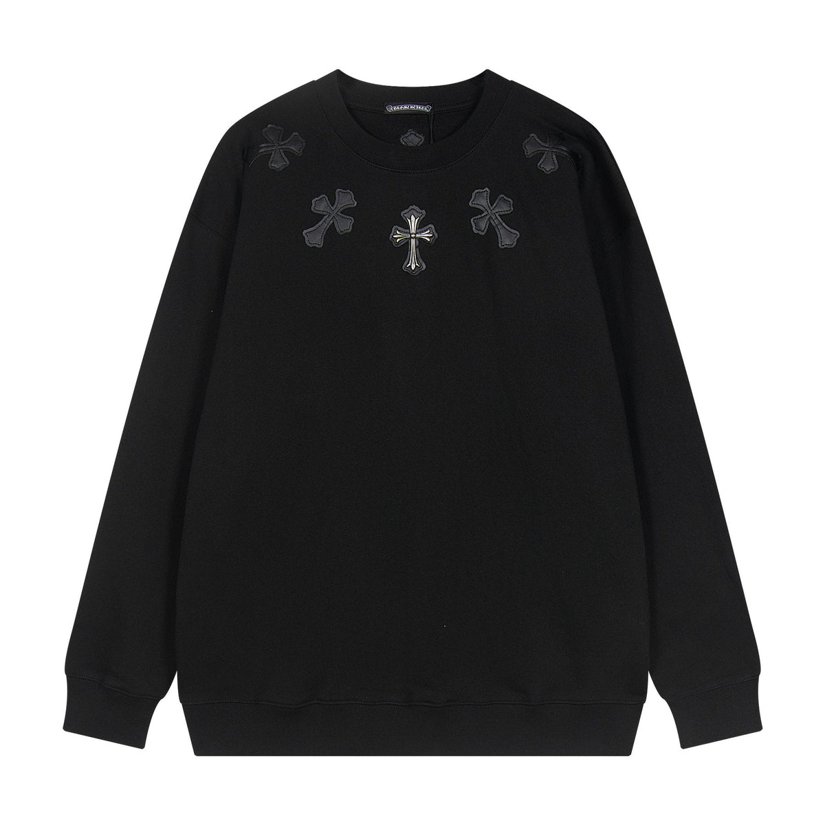 Chrome Hearts Leather Cross Metal Detail Crewneck Sweatshirt