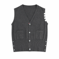 Thom Browne Style Four-Bar V-Neck Button Knit Vest