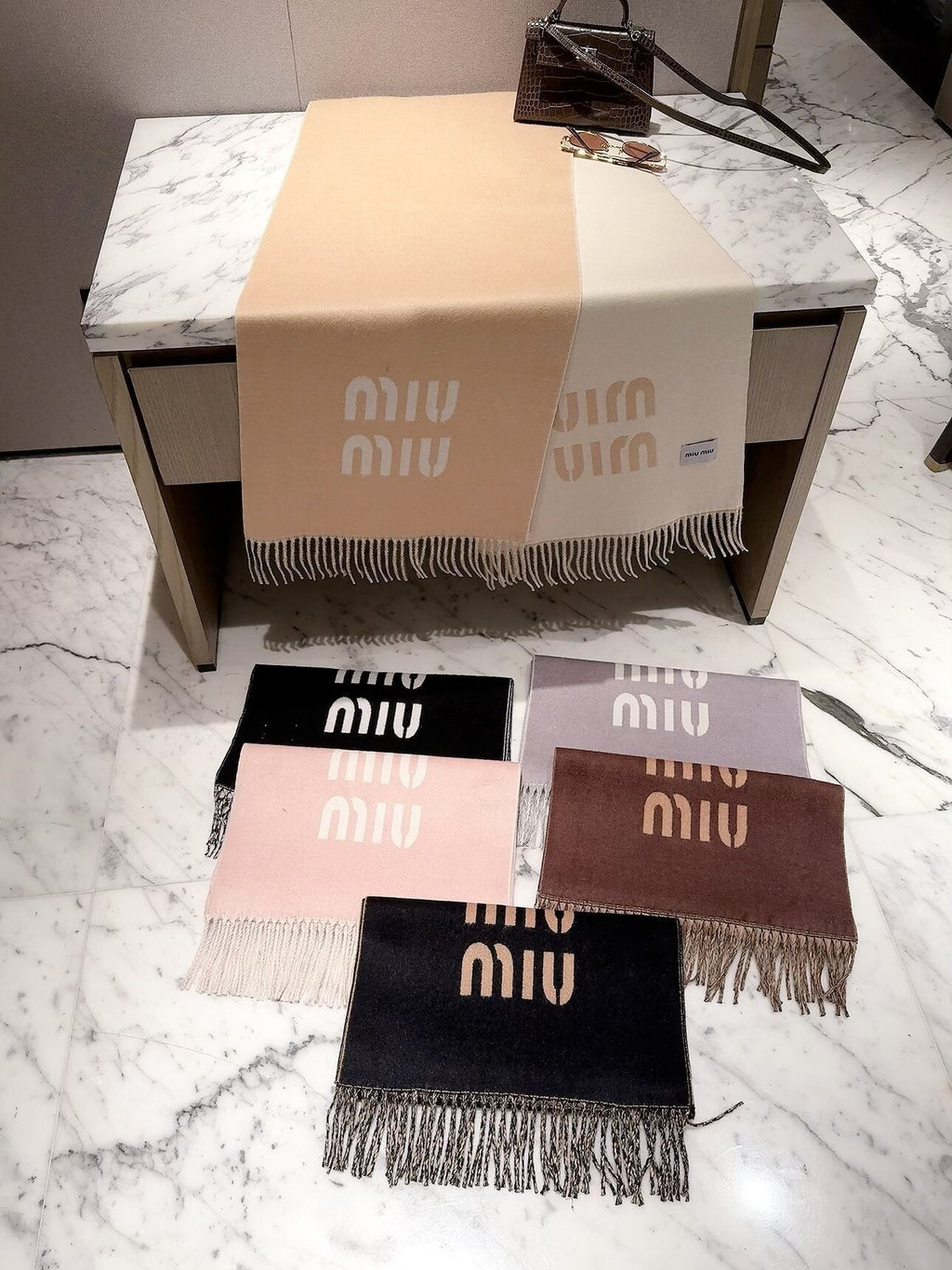 Miu Miu Style Oversized Logo Fringe Scarf