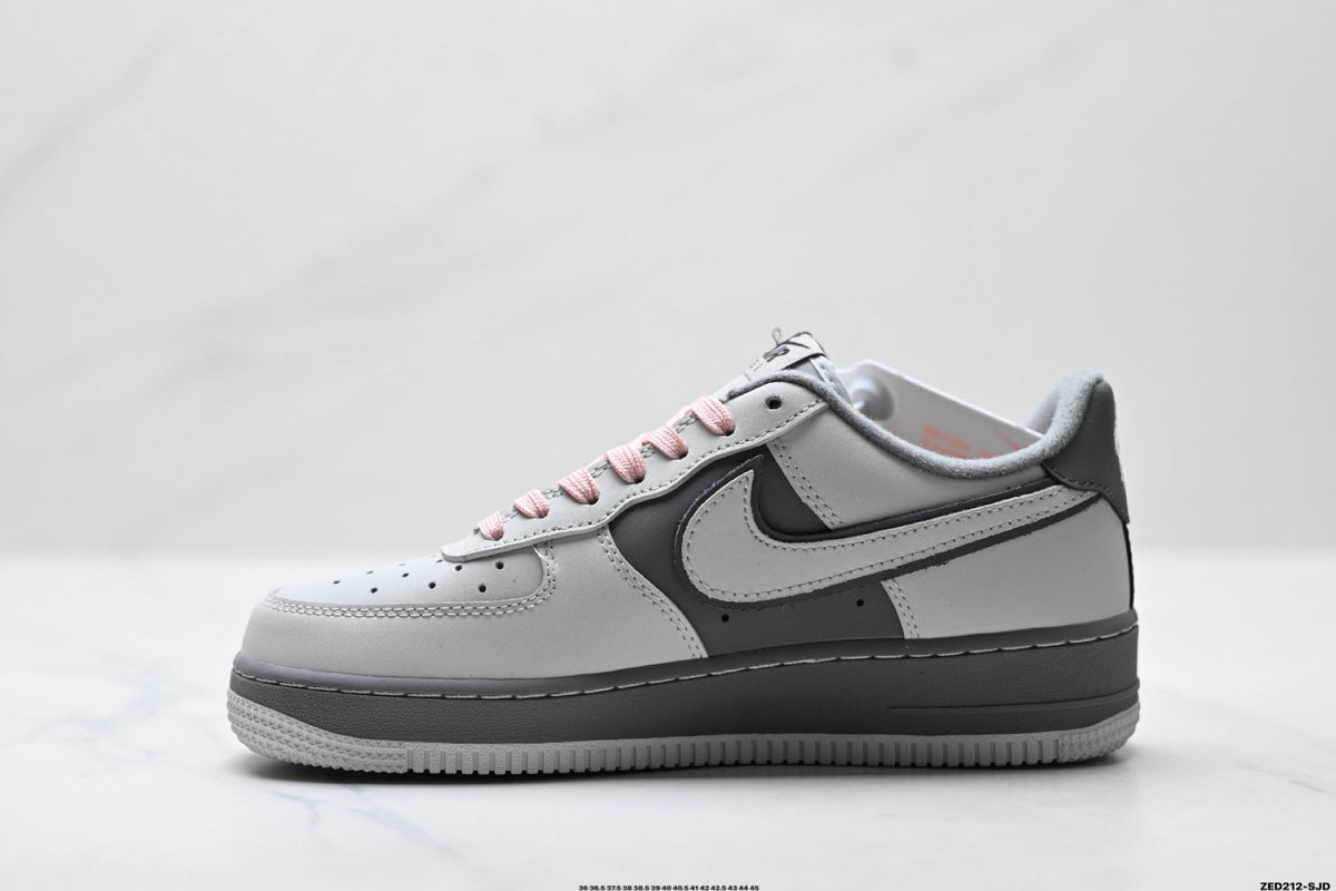 Nike Air Force 1 Low Gray Black Pink Unisex Sneakers Style 09