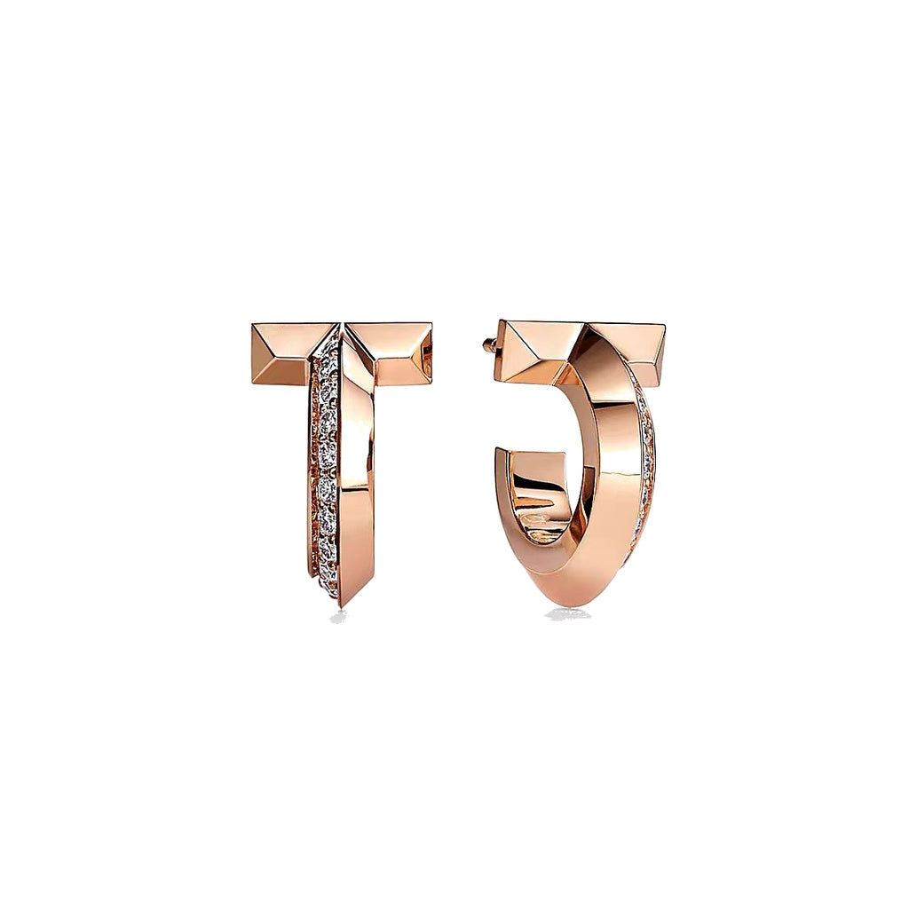 Tiffany Style T Motif Cubic Zirconia Earrings