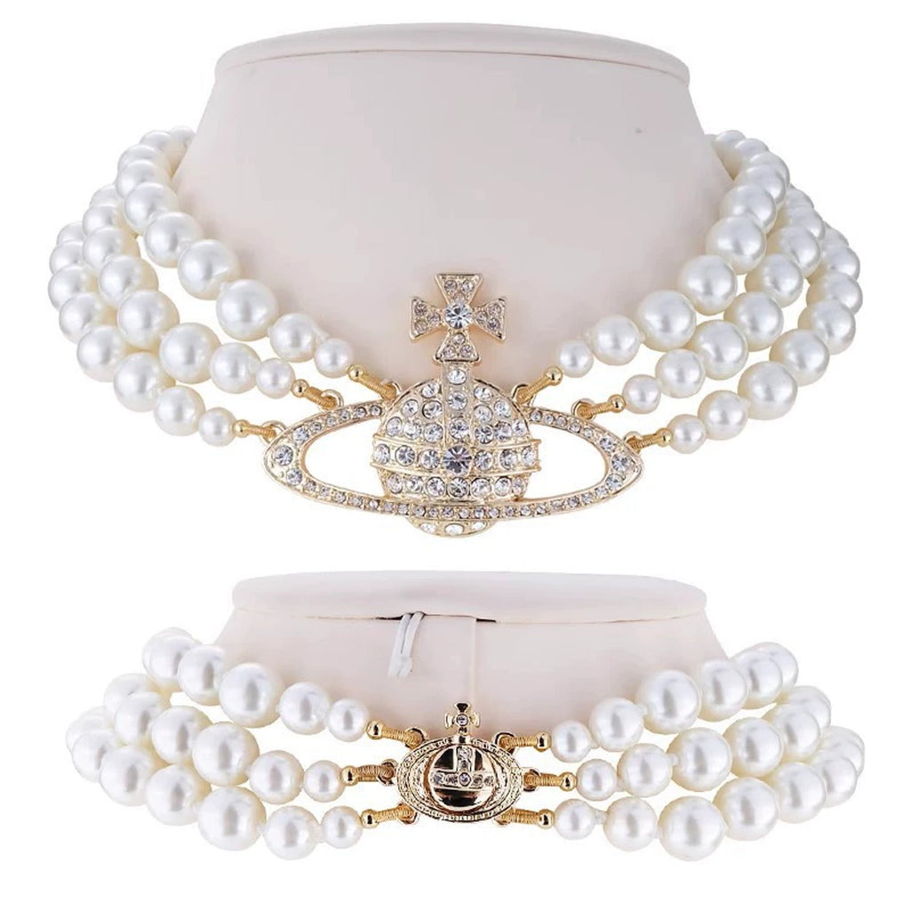 Vivienne Westwood Style Triple Pearl Orb Necklace