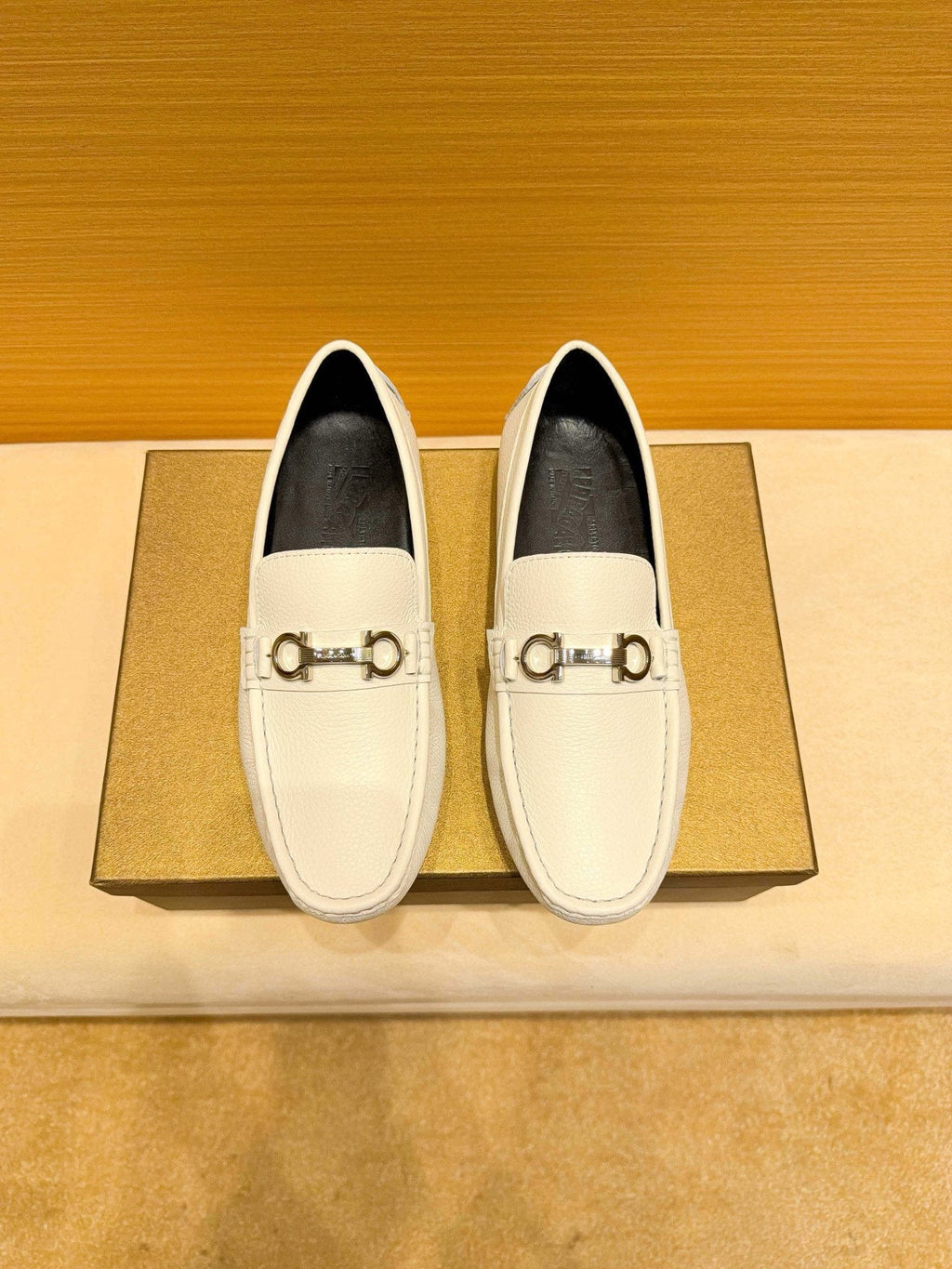 Ferragamo White Metal-Accent Loafers