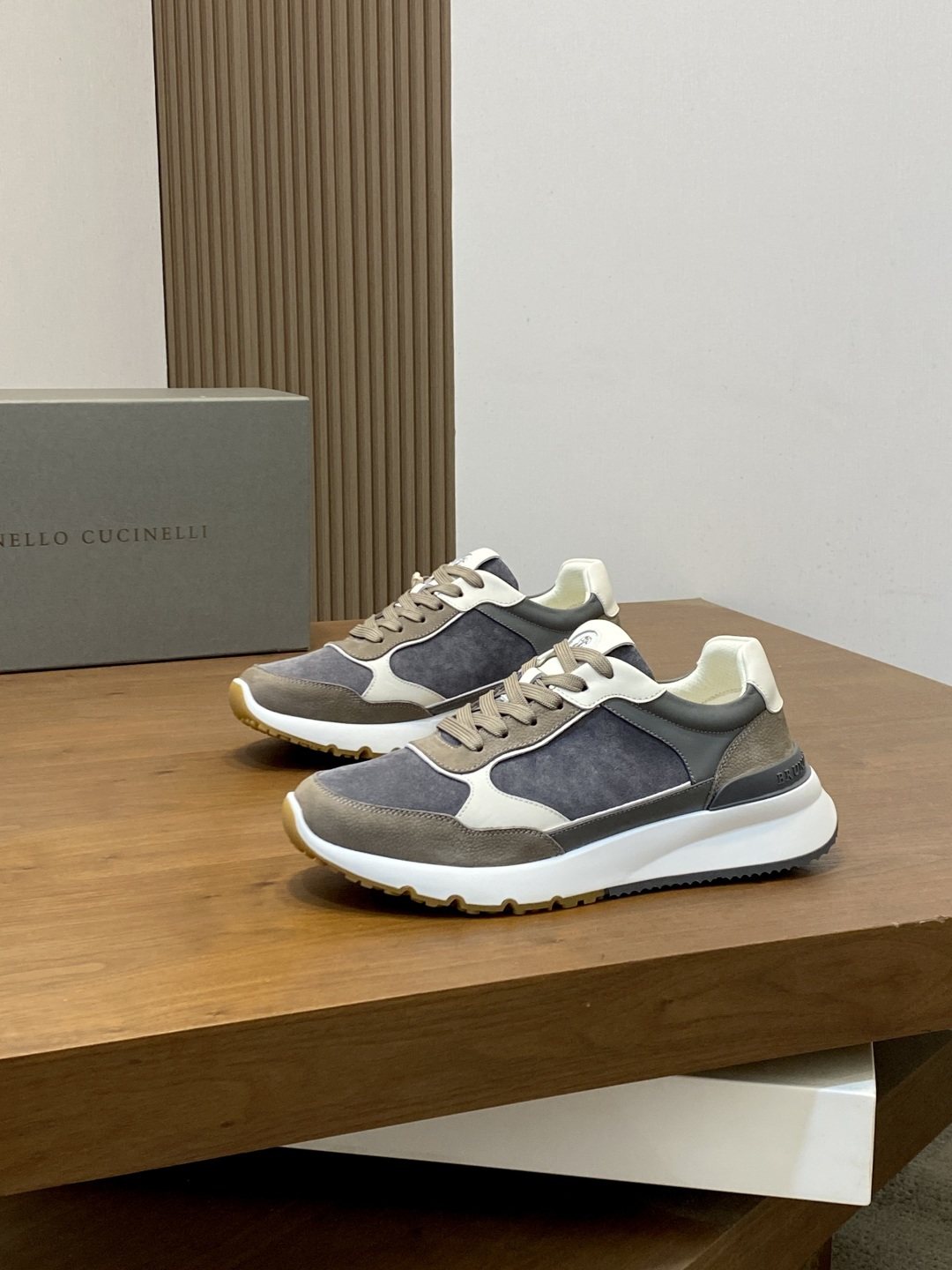 Brunello Cucinelli Gray and Taupe Low-Top Sneakers