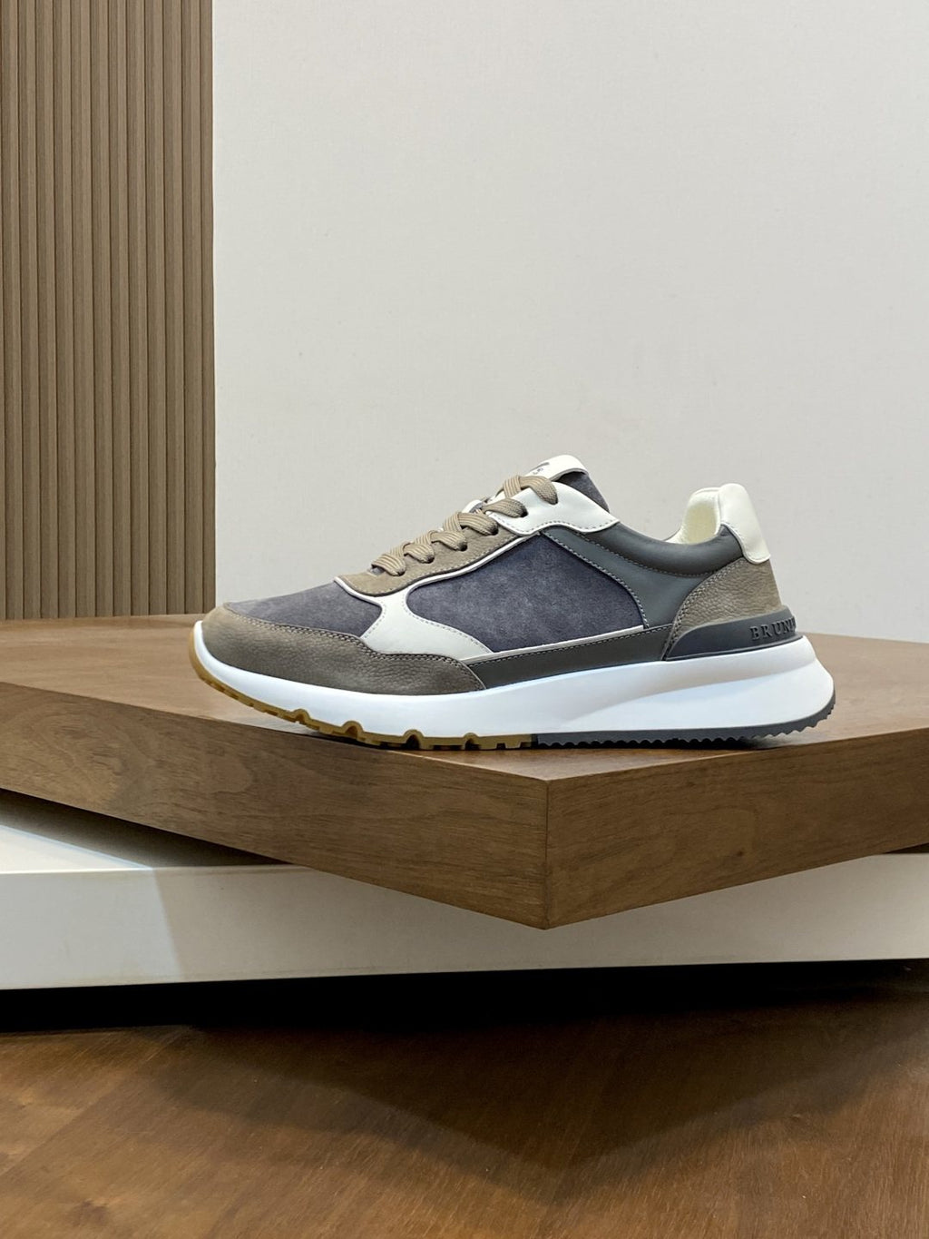Brunello Cucinelli Gray and Taupe Low-Top Sneakers