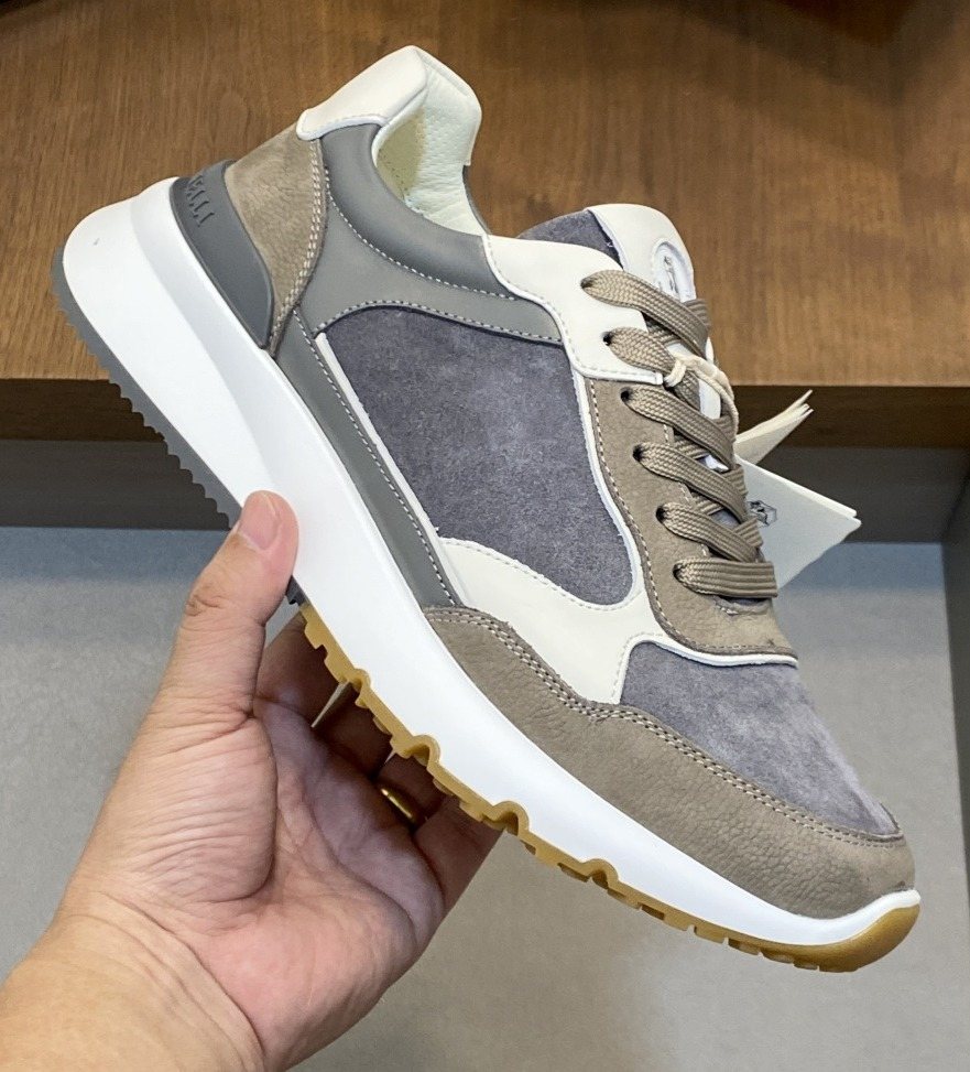 Brunello Cucinelli Gray and Taupe Low-Top Sneakers