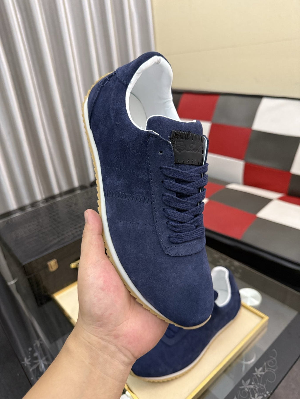 Loro Piana Men's Navy Blue Low-Top Lace-Up Sneakers