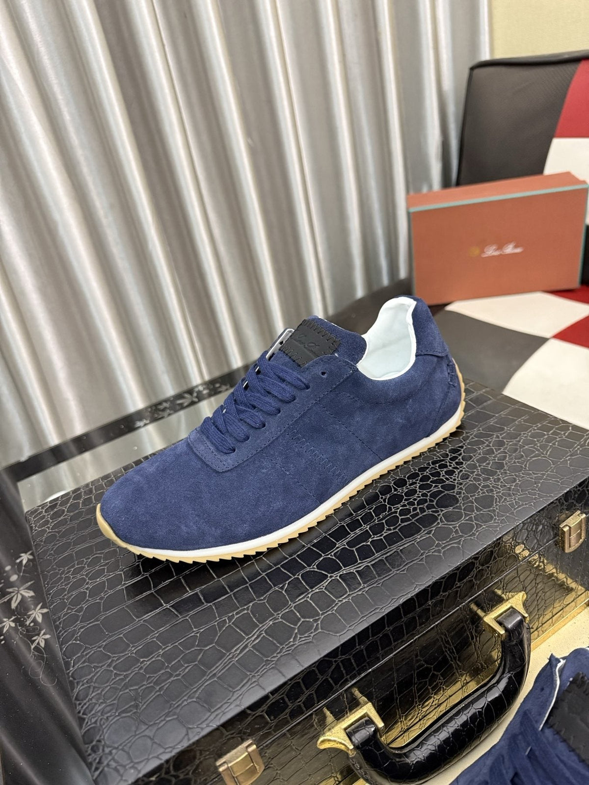 Loro Piana Men's Navy Blue Low-Top Lace-Up Sneakers