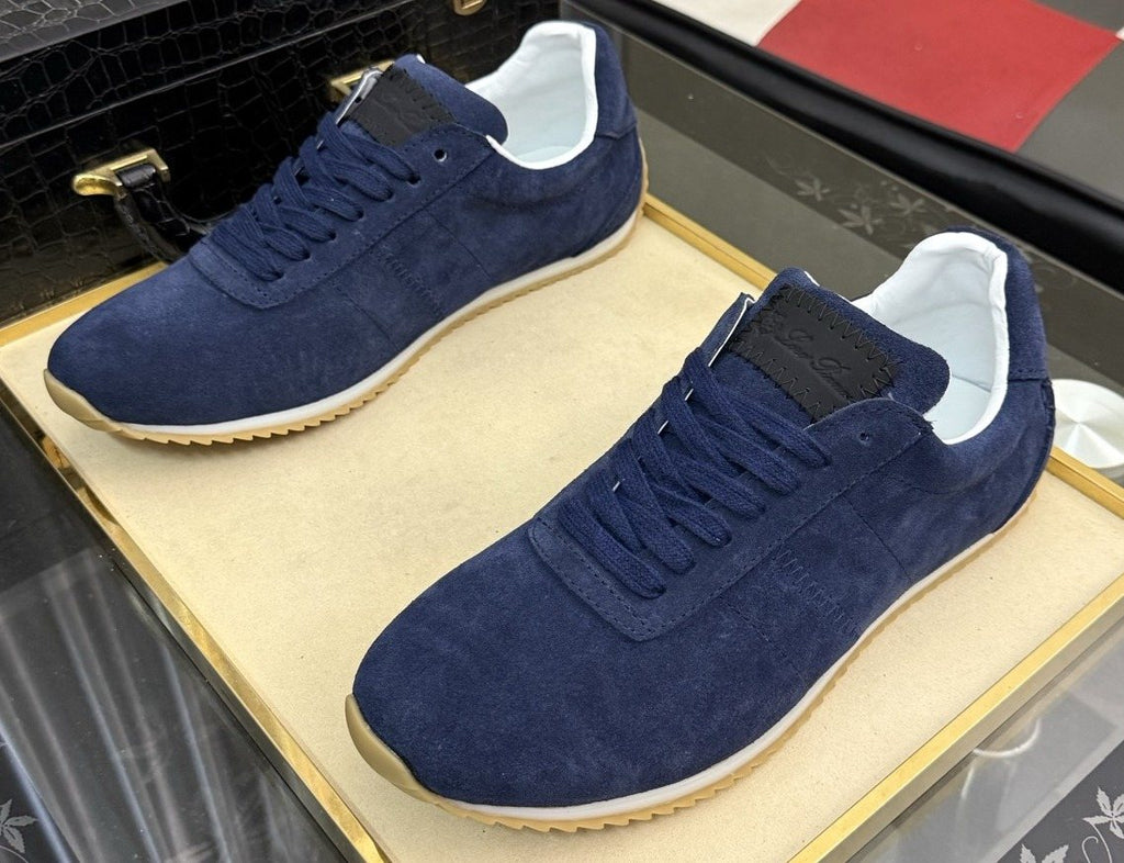Loro Piana Men's Navy Blue Low-Top Lace-Up Sneakers