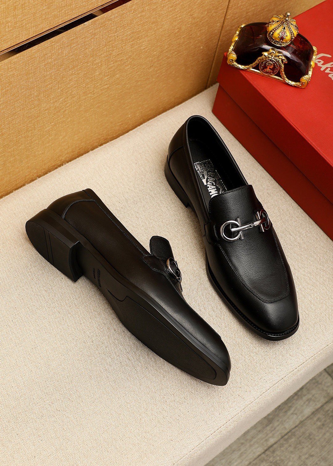 Ferragamo Black Textured Loafers