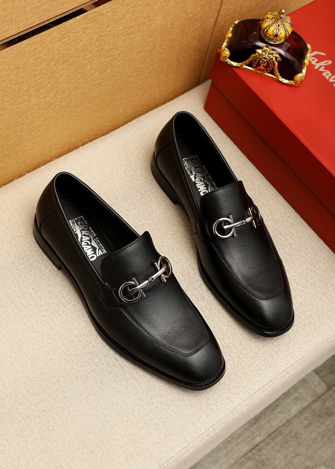 Ferragamo Black Textured Loafers